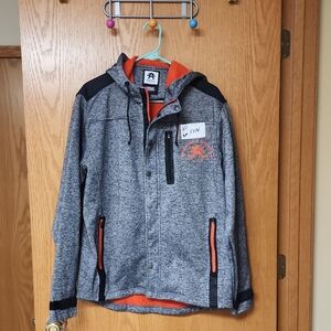 American Fighter Gray and Black Hooded Jacket  mens L number 5374